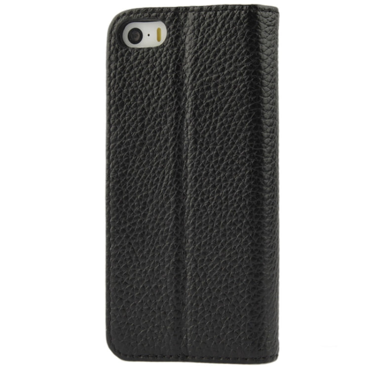 Litchi Texture Flip Top-grain Genuine Leather Case with Holder for iPhone 5 & 5s & SE & SE