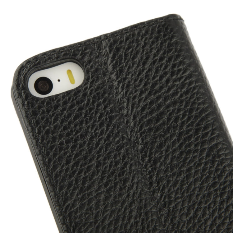 Litchi Texture Flip Top-grain Genuine Leather Case with Holder for iPhone 5 & 5s & SE & SE