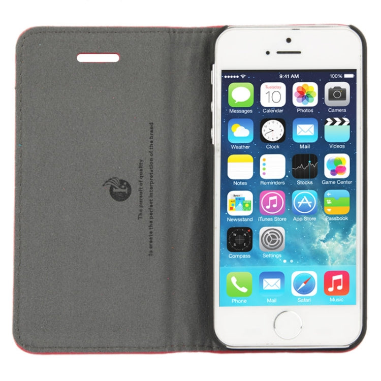 Litchi Texture Flip Top-grain Genuine Leather Case with Holder for iPhone 5 & 5s & SE & SE