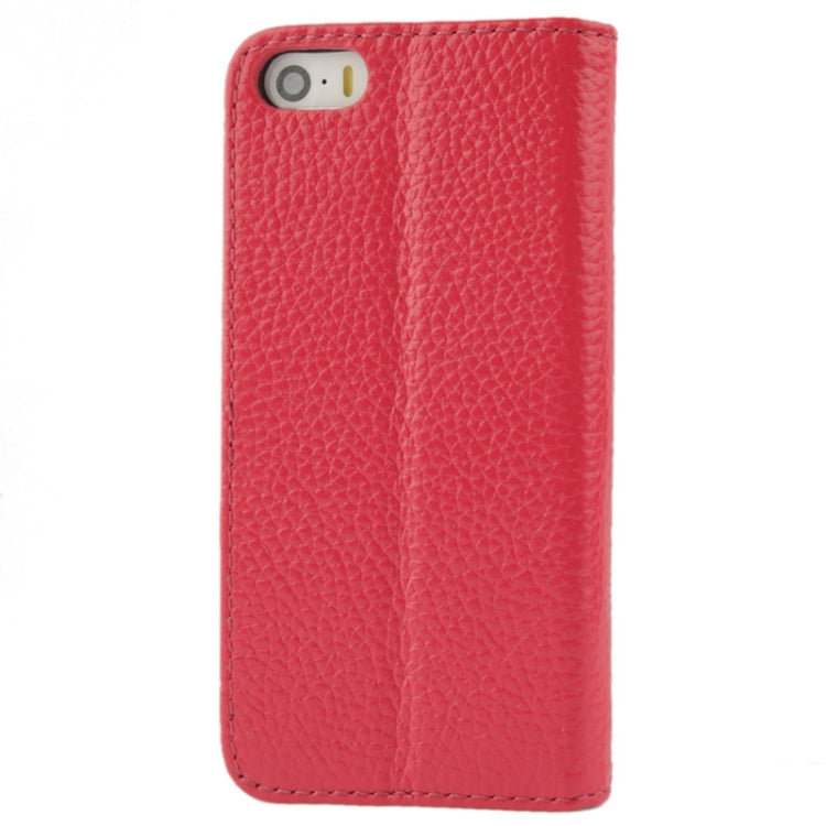 Litchi Texture Flip Top-grain Genuine Leather Case with Holder for iPhone 5 & 5s & SE & SE