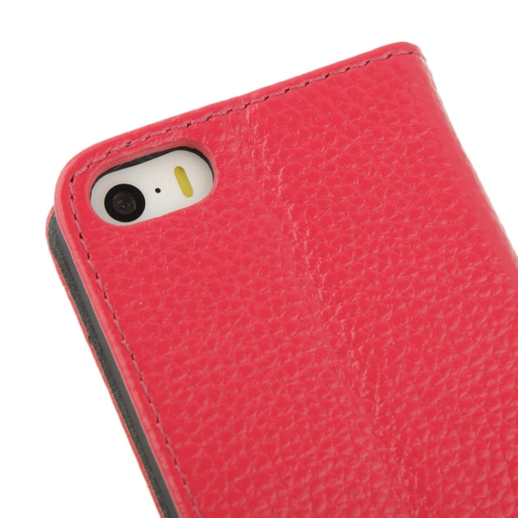 Litchi Texture Flip Top-grain Genuine Leather Case with Holder for iPhone 5 & 5s & SE & SE