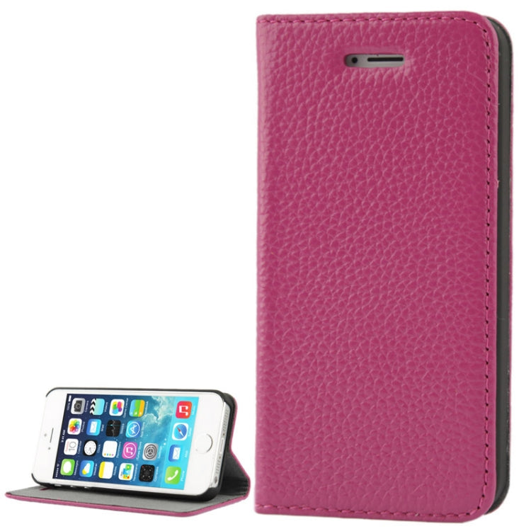 Litchi Texture Flip Top-grain Genuine Leather Case with Holder for iPhone 5 & 5s & SE & SE