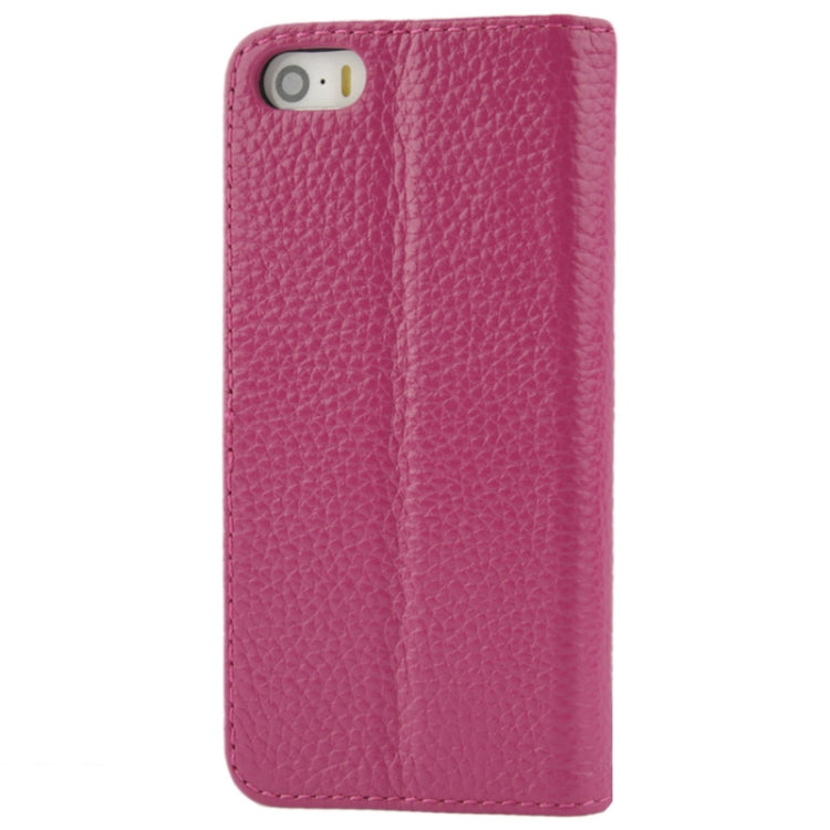 Litchi Texture Flip Top-grain Genuine Leather Case with Holder for iPhone 5 & 5s & SE & SE