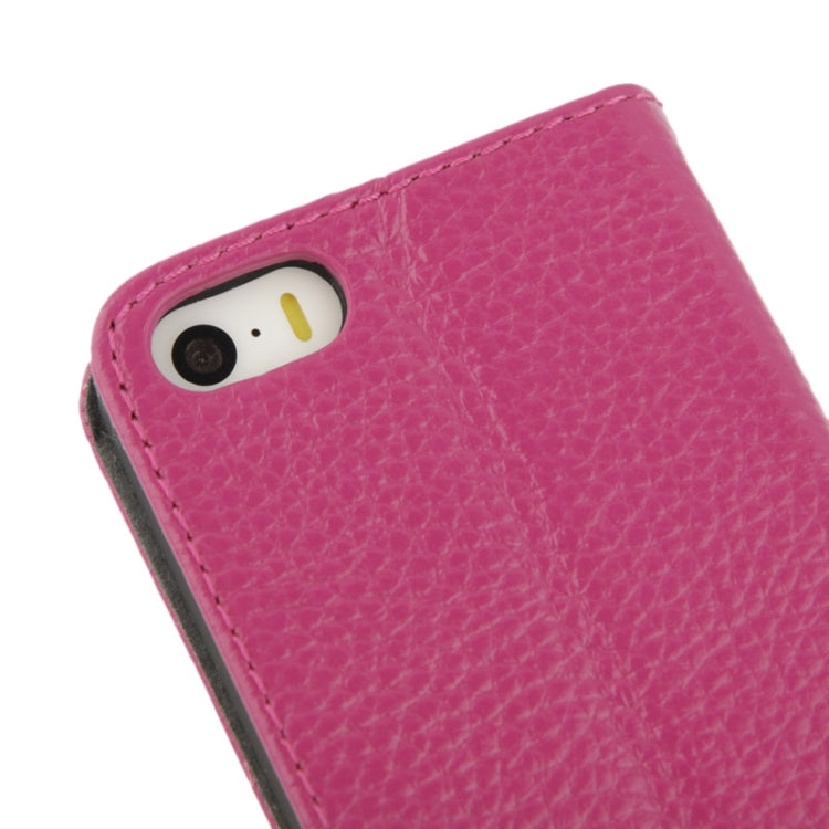 Litchi Texture Flip Top-grain Genuine Leather Case with Holder for iPhone 5 & 5s & SE & SE