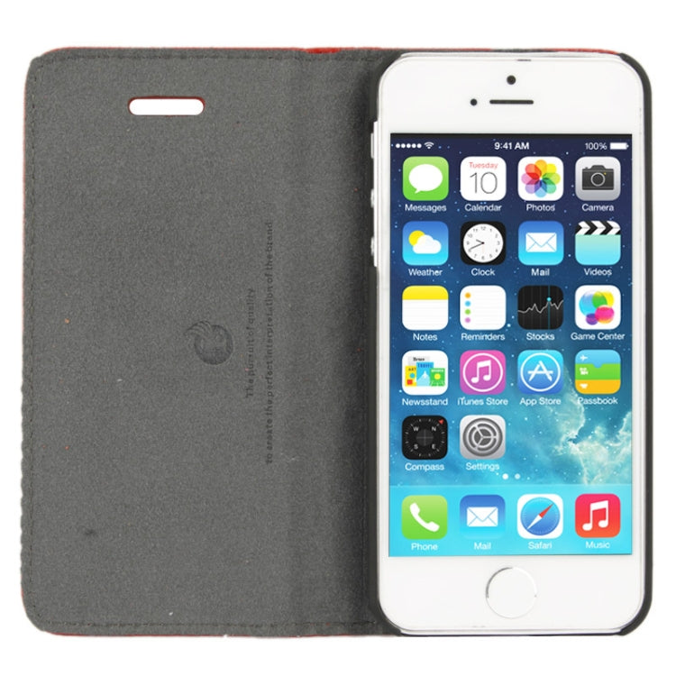 Litchi Texture Flip Top-grain Genuine Leather Case with Holder for iPhone 5 & 5s & SE & SE