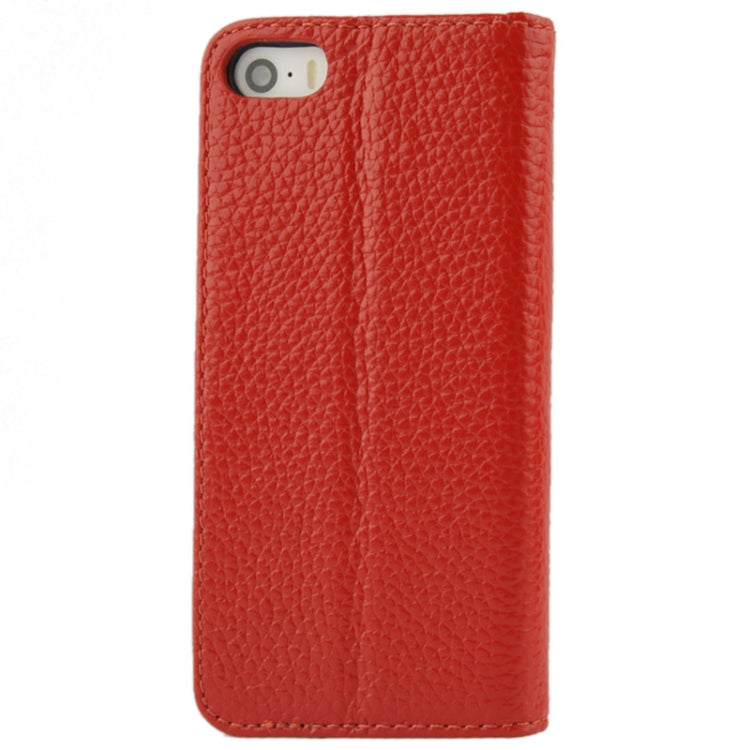 Litchi Texture Flip Top-grain Genuine Leather Case with Holder for iPhone 5 & 5s & SE & SE