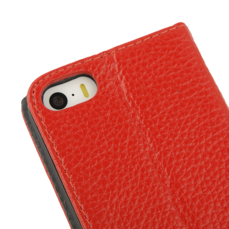 Litchi Texture Flip Top-grain Genuine Leather Case with Holder for iPhone 5 & 5s & SE & SE