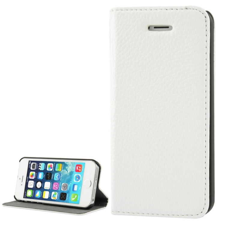 Litchi Texture Flip Top-grain Genuine Leather Case with Holder for iPhone 5 & 5s & SE & SE