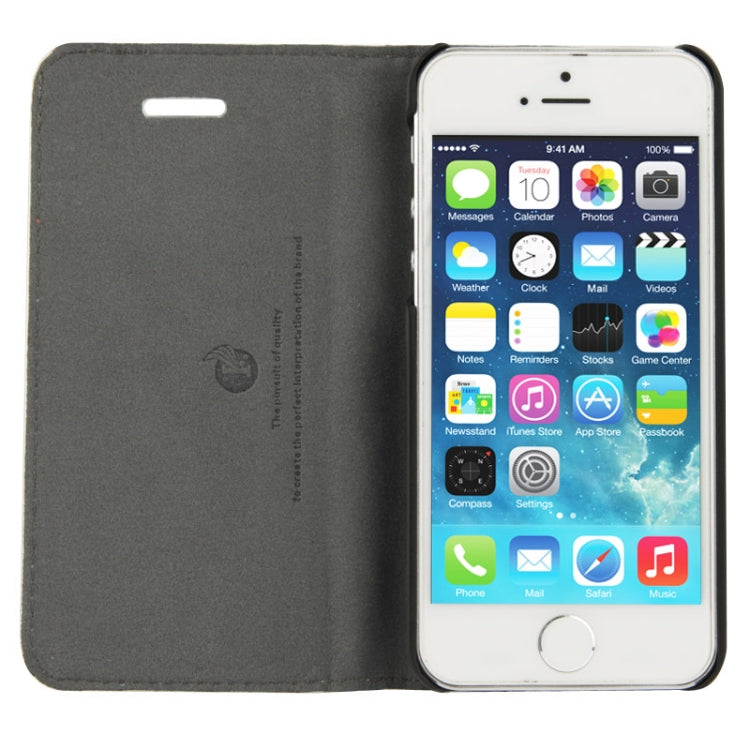 Litchi Texture Flip Top-grain Genuine Leather Case with Holder for iPhone 5 & 5s & SE & SE