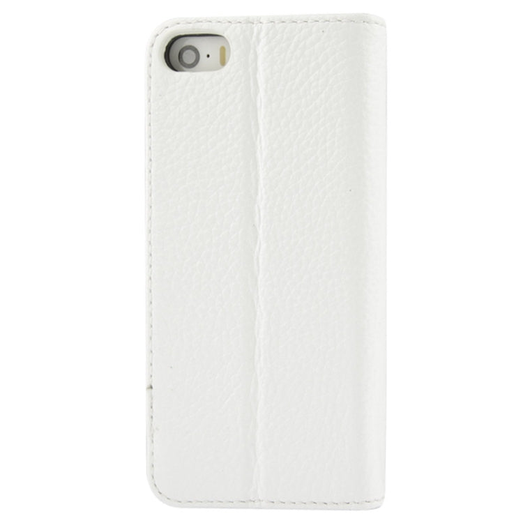 Litchi Texture Flip Top-grain Genuine Leather Case with Holder for iPhone 5 & 5s & SE & SE