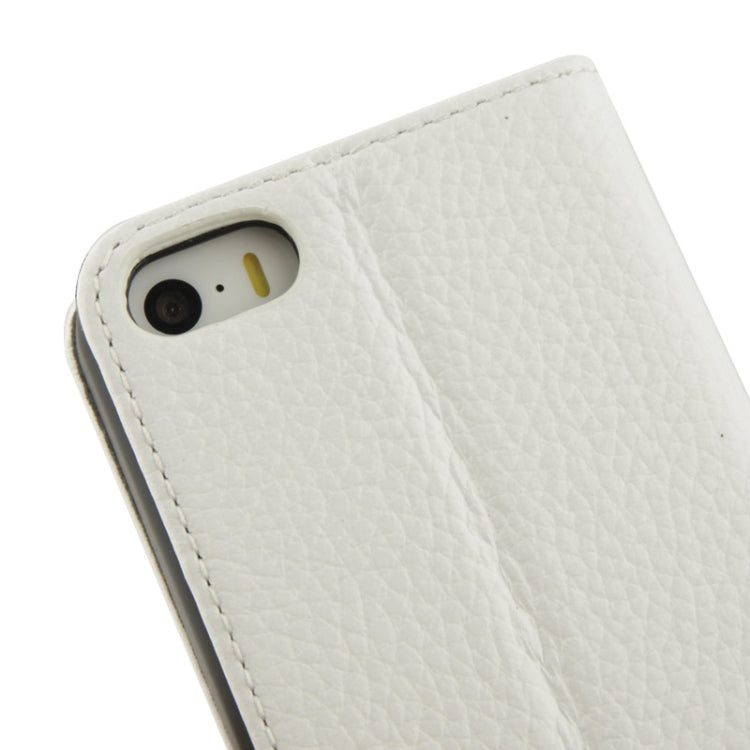 Litchi Texture Flip Top-grain Genuine Leather Case with Holder for iPhone 5 & 5s & SE & SE