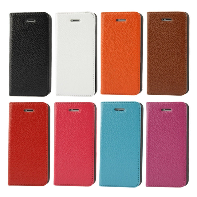 Litchi Texture Flip Top-grain Genuine Leather Case with Holder for iPhone 5 & 5s & SE & SE