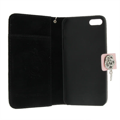 Plaid Texture Diamond Flower Button Flip Leather Case with Credit Card Slot & Chain for iPhone 5