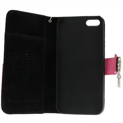 Plaid Texture Diamond Flower Button Flip Leather Case with Credit Card Slot & Chain for iPhone 5