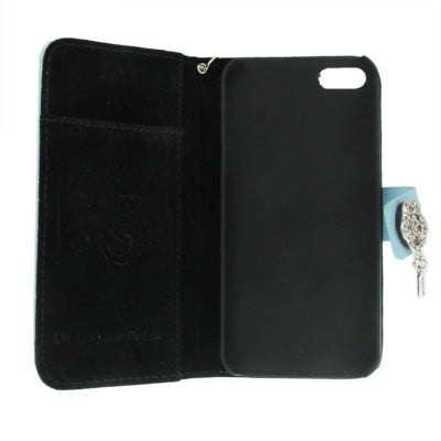 Plaid Texture Diamond Flower Button Flip Leather Case with Credit Card Slot & Chain for iPhone 5