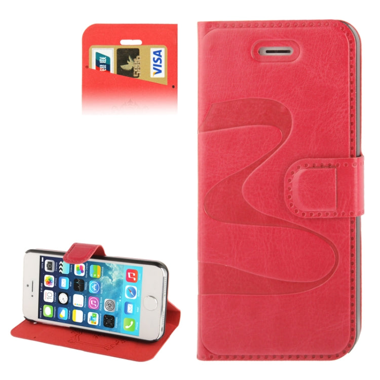 Fine Sheepskin Texture Embossing Pattern Leather Case with Credit Card Slots & Butterfly Holder for iPhone 5 & 5s & SE & SE (Magenta)