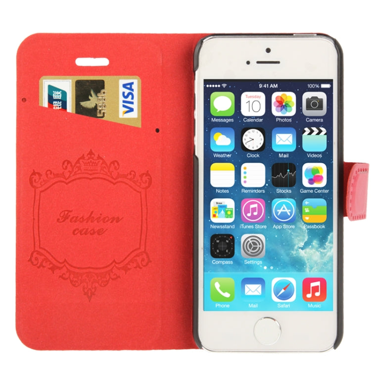 Fine Sheepskin Texture Embossing Pattern Leather Case with Credit Card Slots & Butterfly Holder for iPhone 5 & 5s & SE & SE (Magenta)