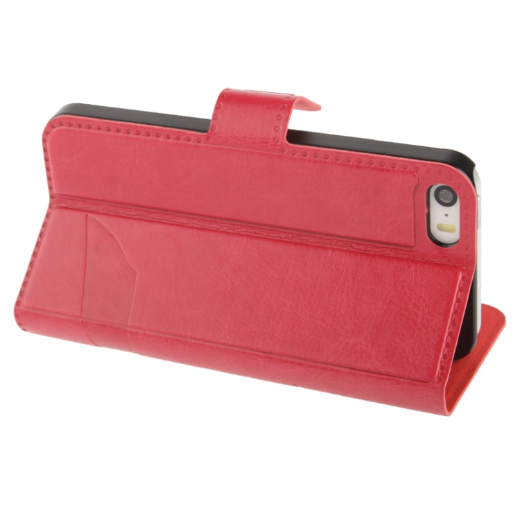 Fine Sheepskin Texture Embossing Pattern Leather Case with Credit Card Slots & Butterfly Holder for iPhone 5 & 5s & SE & SE (Magenta)