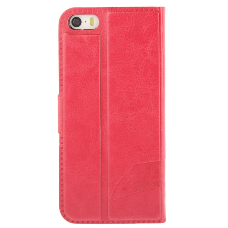 Fine Sheepskin Texture Embossing Pattern Leather Case with Credit Card Slots & Butterfly Holder for iPhone 5 & 5s & SE & SE (Magenta)