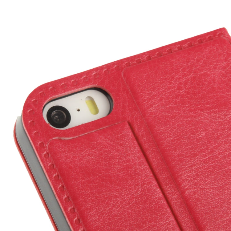 Fine Sheepskin Texture Embossing Pattern Leather Case with Credit Card Slots & Butterfly Holder for iPhone 5 & 5s & SE & SE (Magenta)