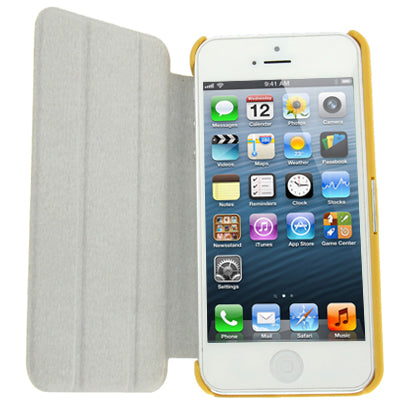 3-folding Penny Round Texture Horizontal Flip Genuine Leather Case for iPhone 5 & 5s & SE & SE