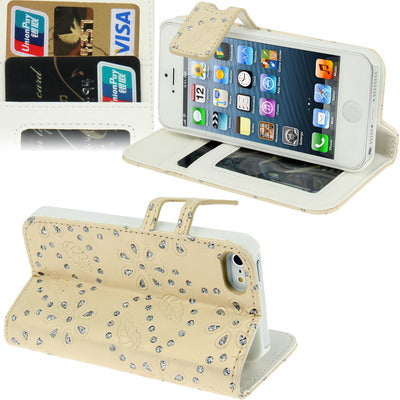 Diamond Encrusted Leather Case with Credit Card Slots & Holder for iPhone 5 & 5s & SE & SE
