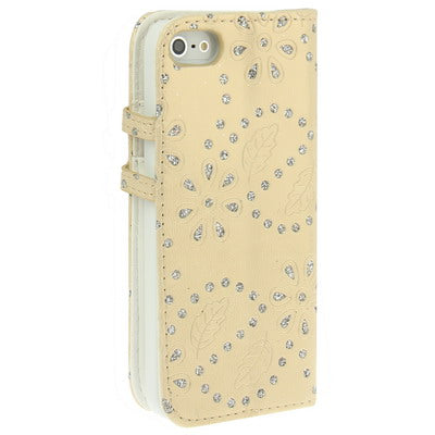 Diamond Encrusted Leather Case with Credit Card Slots & Holder for iPhone 5 & 5s & SE & SE
