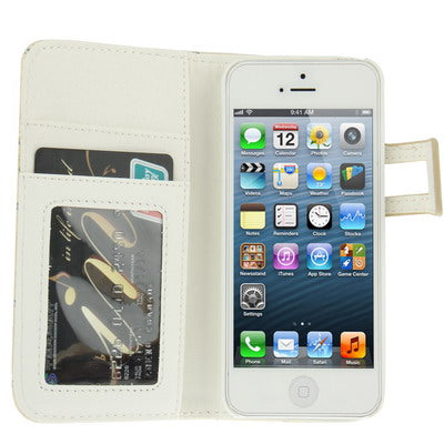 Diamond Encrusted Leather Case with Credit Card Slots & Holder for iPhone 5 & 5s & SE & SE
