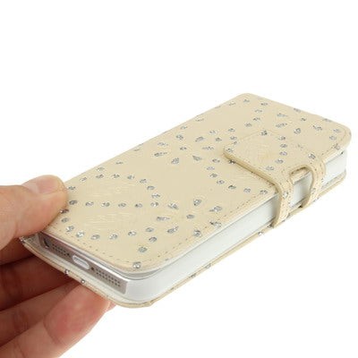 Diamond Encrusted Leather Case with Credit Card Slots & Holder for iPhone 5 & 5s & SE & SE
