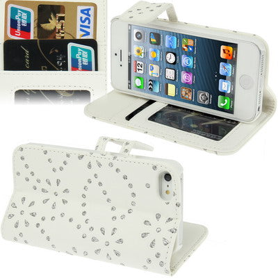 Diamond Encrusted Leather Case with Credit Card Slots & Holder for iPhone 5 & 5s & SE & SE
