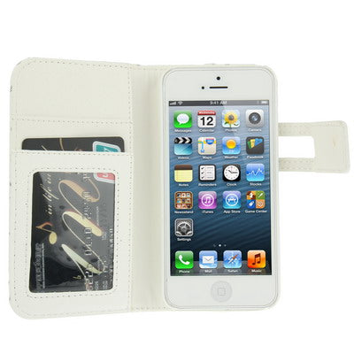 Diamond Encrusted Leather Case with Credit Card Slots & Holder for iPhone 5 & 5s & SE & SE