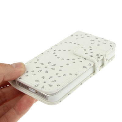 Diamond Encrusted Leather Case with Credit Card Slots & Holder for iPhone 5 & 5s & SE & SE