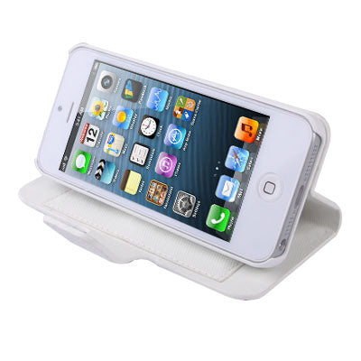 Litchi Pattern Horizontal Flip Diamond Encrusted Apple Leather Case with Credit Card Slot & Holder for iPhone 5 & 5s & SE & SE  (White)