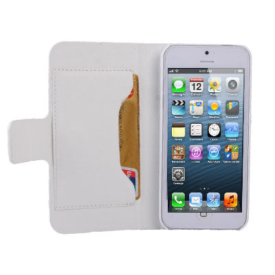 Litchi Pattern Horizontal Flip Diamond Encrusted Apple Leather Case with Credit Card Slot & Holder for iPhone 5 & 5s & SE & SE  (White)