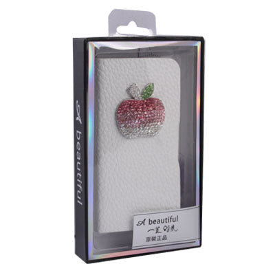 Litchi Pattern Horizontal Flip Diamond Encrusted Apple Leather Case with Credit Card Slot & Holder for iPhone 5 & 5s & SE & SE  (White)