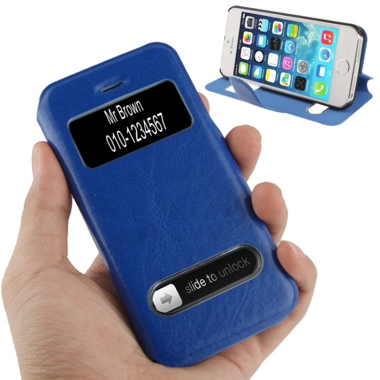 Crazy Horse Texture Leather Case with Call Display ID & Holder for iPhone 5 & 5s & SE & SE