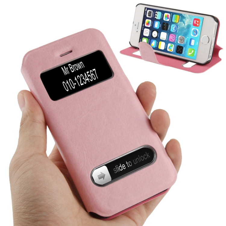 Crazy Horse Texture Leather Case with Call Display ID & Holder for iPhone 5 & 5s & SE & SE