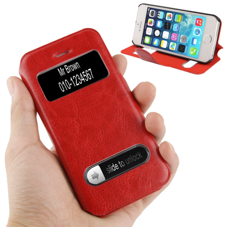 Crazy Horse Texture Leather Case with Call Display ID & Holder for iPhone 5 & 5s & SE & SE