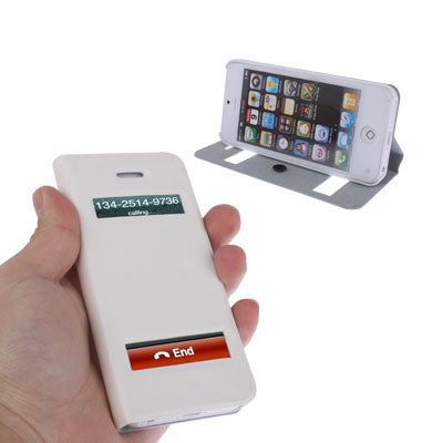 Ultrathin Lichee Texture Smart Pocket Callid Caller ID Leather Case Cover with Holder for iPhone 5 (White)