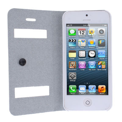 Ultrathin Lichee Texture Smart Pocket Callid Caller ID Leather Case Cover with Holder for iPhone 5 (White)
