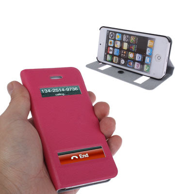 Ultrathin Lichee Texture Smart Pocket Callid Caller ID Leather Case Cover with Holder for iPhone 5 (Magenta)