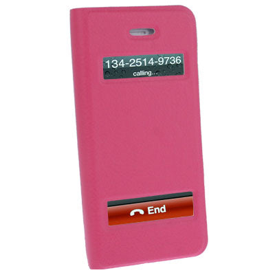Ultrathin Lichee Texture Smart Pocket Callid Caller ID Leather Case Cover with Holder for iPhone 5 (Magenta)