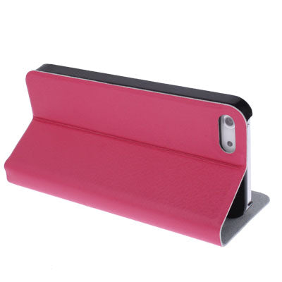 Ultrathin Lichee Texture Smart Pocket Callid Caller ID Leather Case Cover with Holder for iPhone 5 (Magenta)