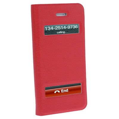 Ultrathin Lichee Texture Smart Pocket Callid Caller ID Leather Case Cover with Holder for iPhone 5 (Red)