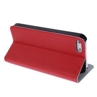 Ultrathin Lichee Texture Smart Pocket Callid Caller ID Leather Case Cover with Holder for iPhone 5 (Red)