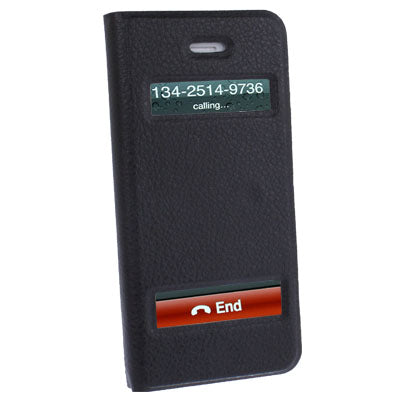 Ultrathin Lichee Texture Smart Pocket Callid Caller ID Leather Case Cover with Holder for iPhone 5 (Black)