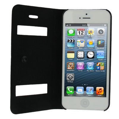 Ultrathin Lichee Texture Smart Pocket Callid Caller ID Leather Case Cover with Holder for iPhone 5 (Black)