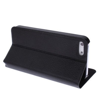 Ultrathin Lichee Texture Smart Pocket Callid Caller ID Leather Case Cover with Holder for iPhone 5 (Black)