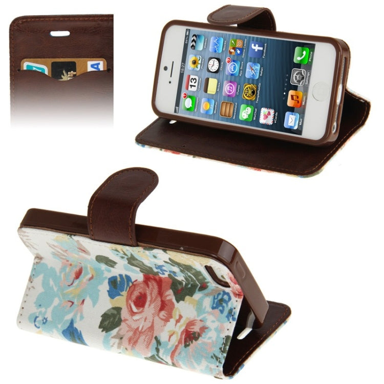 Denim Texture Peony Pattern Horizontal Flip Leather Case with Holder & Credit Card Slots for iPhone 5 & 5s & SE & SE (White)