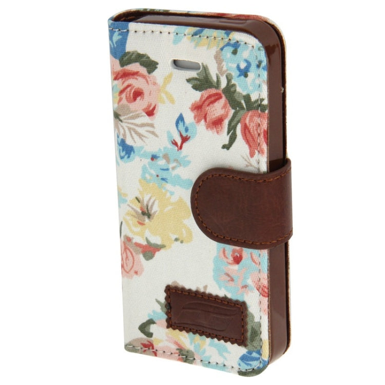 Denim Texture Peony Pattern Horizontal Flip Leather Case with Holder & Credit Card Slots for iPhone 5 & 5s & SE & SE (White)